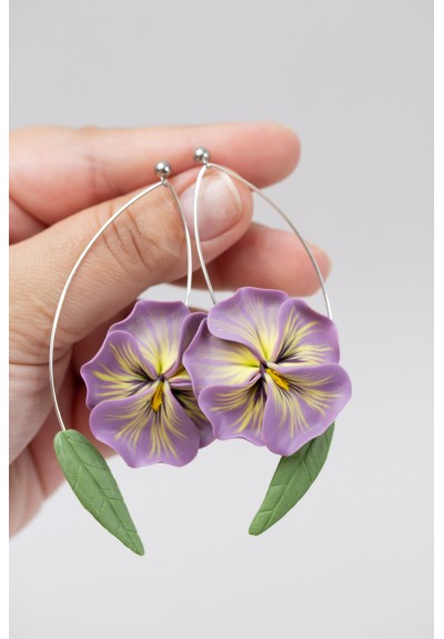 Purple Pansy Dangle Earring