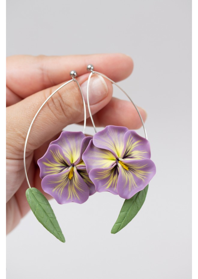Purple Pansy Dangle Earring