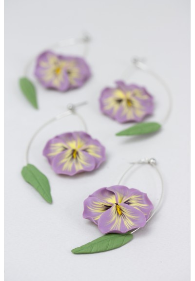 Artistry in Bloom: Handcrafted Polymer Clay Pansy Flowers Statement Earrings