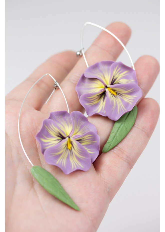 Purple Pansy Dangle Earring