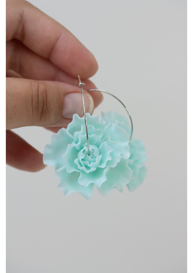 Crystal Blue Flower Hoop Earrings