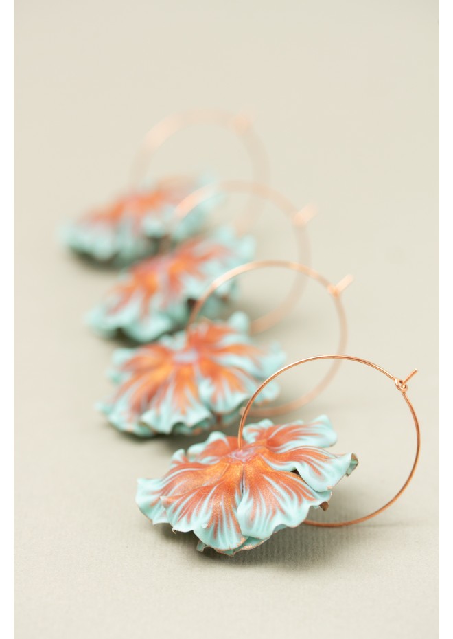 Blue and Bronze Flower Hoop Earring