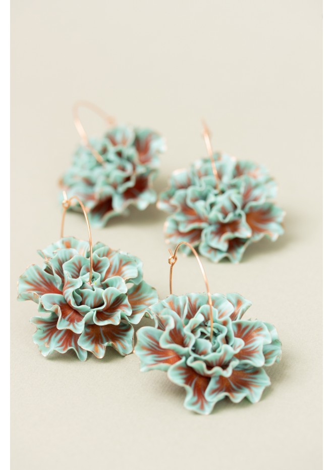 Blue and Bronze Flower Hoop Earring