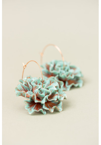 Blue and Bronze Flower Hoop Earring