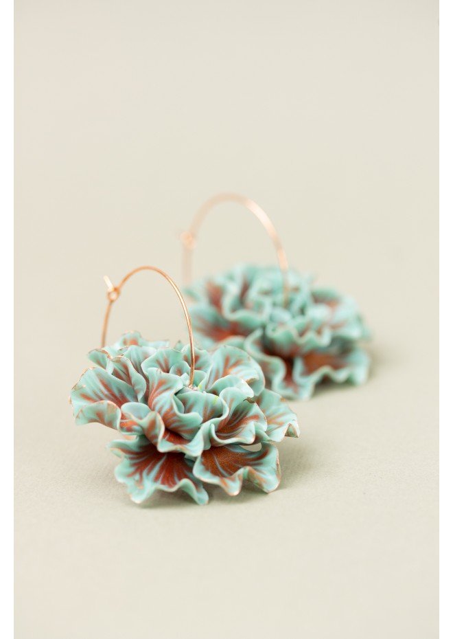 Blue and Bronze Flower Hoop Earring