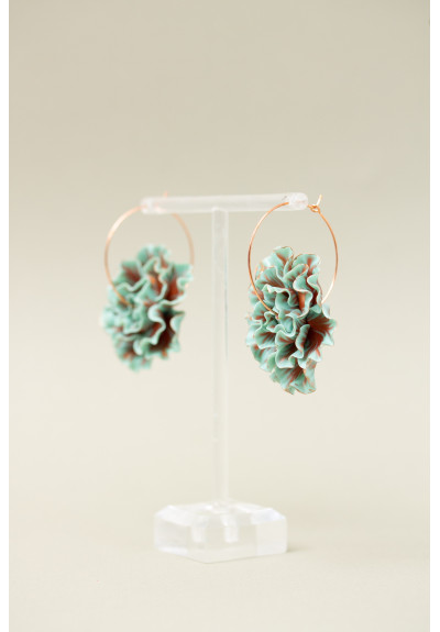 Blue and Bronze Flower Hoop Earring