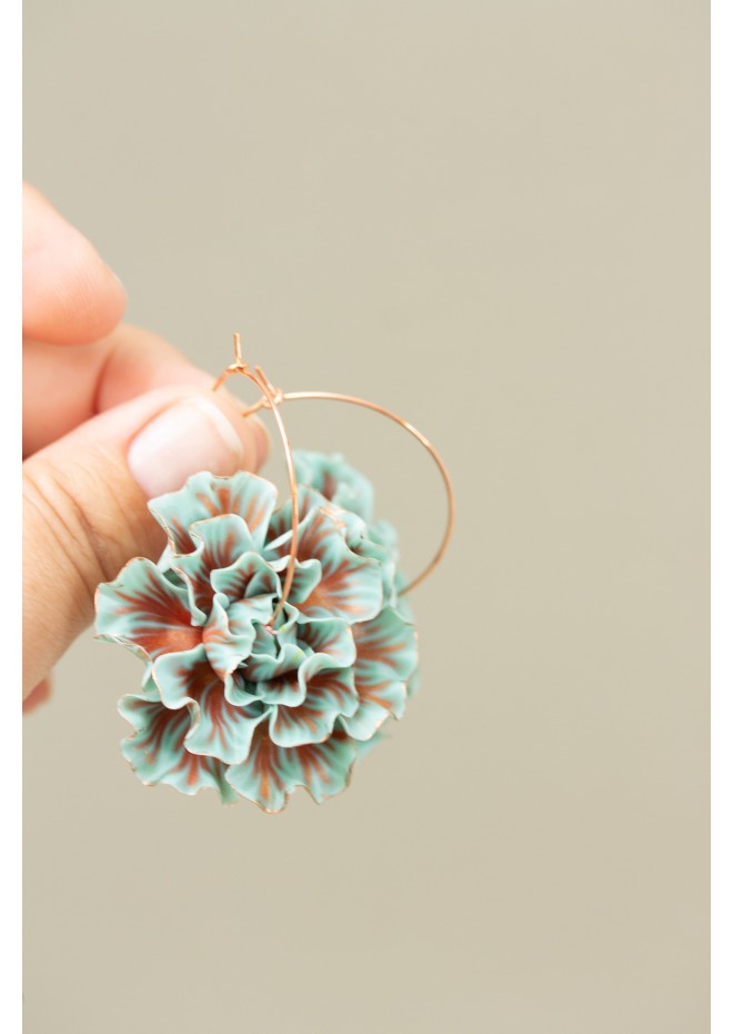 Blue and Bronze Flower Hoop Earring