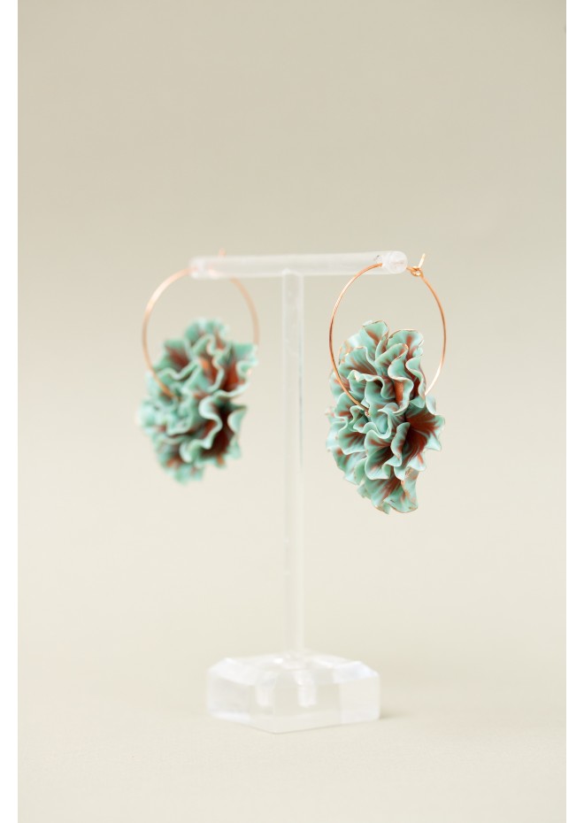 Blue and Bronze Flower Hoop Earring