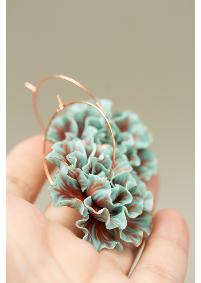 Blue and Bronze Flower Hoop Earring
