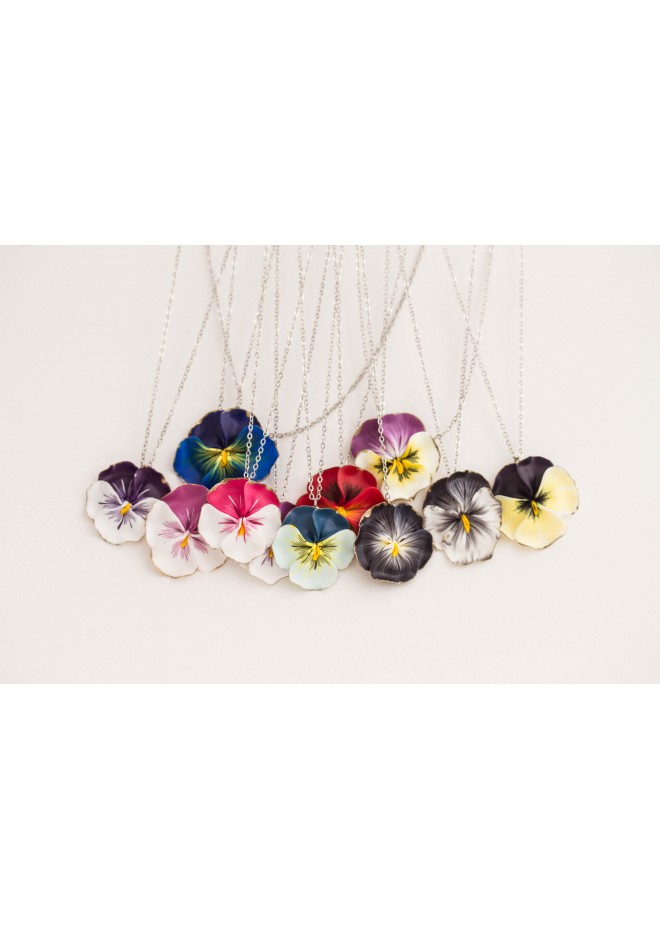 Blue Pansy Pendant Charm Necklace