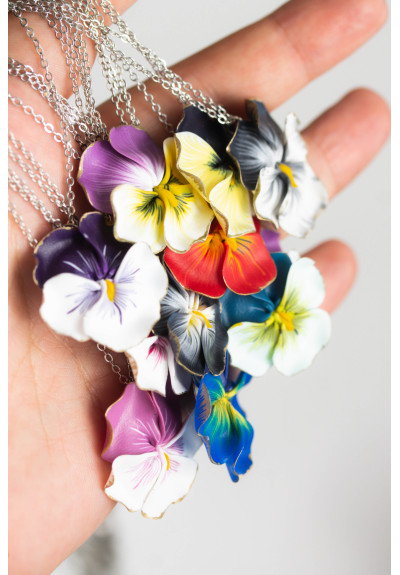 Blue  Red Yellow Purple Pansy Pendant Charm Necklace