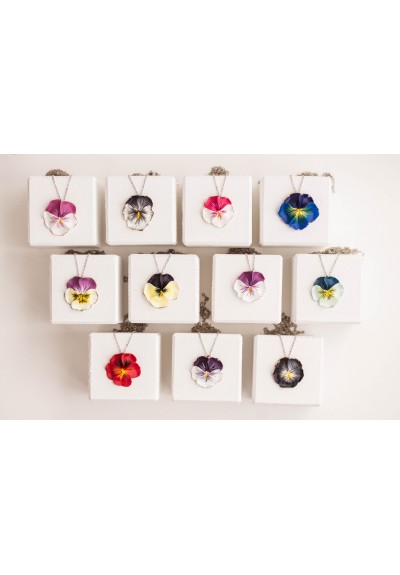 Blue  Red Yellow Purple Pansy Pendant Charm Necklace