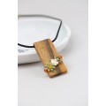 Green, Orange, and Beige Succulent Necklace With Wooden Pendant