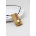 Green, Orange, and Beige Succulent Necklace With Wooden Pendant