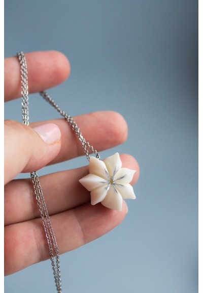 Decorative Seed pod necklace, white geometric pendant
