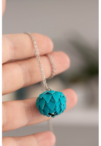 Teal Artichoke Pendant Charm Necklace