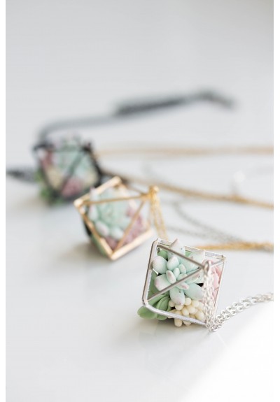  Succulent Terrarium Pendant Charm Necklace