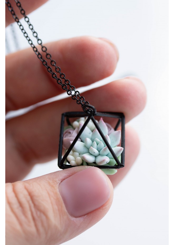 Green, Blue, and Green Succulent Terrarium Necklace