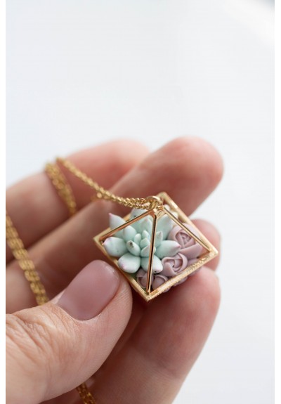 Green, Blue, and Green Succulent Terrarium Necklace