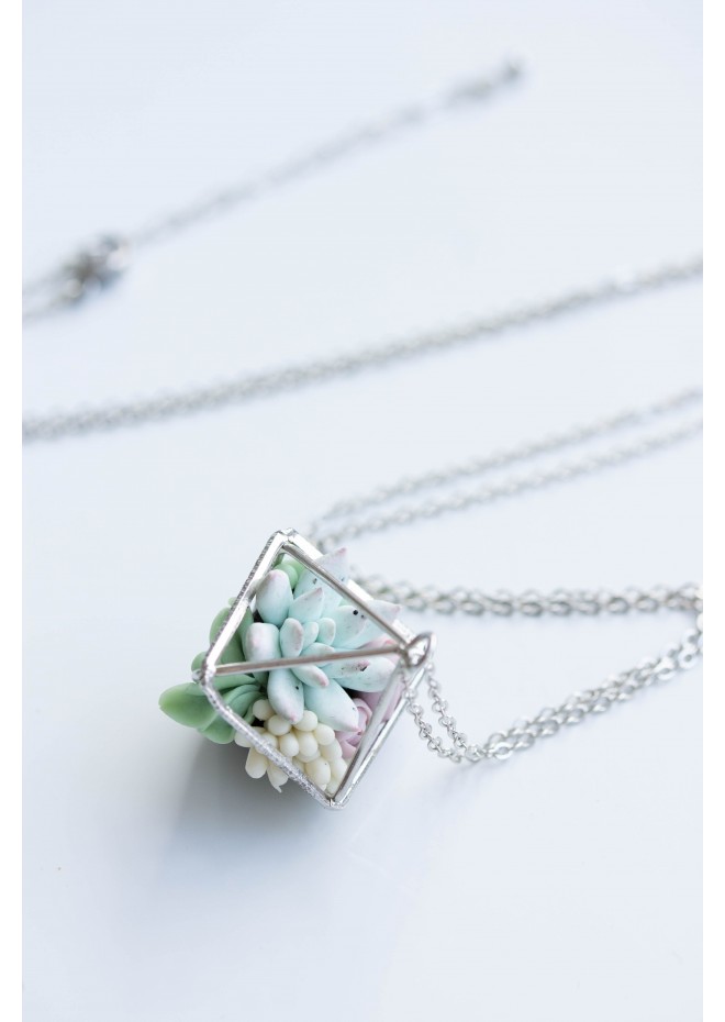 Green, Blue, and Green Succulent Terrarium Necklace