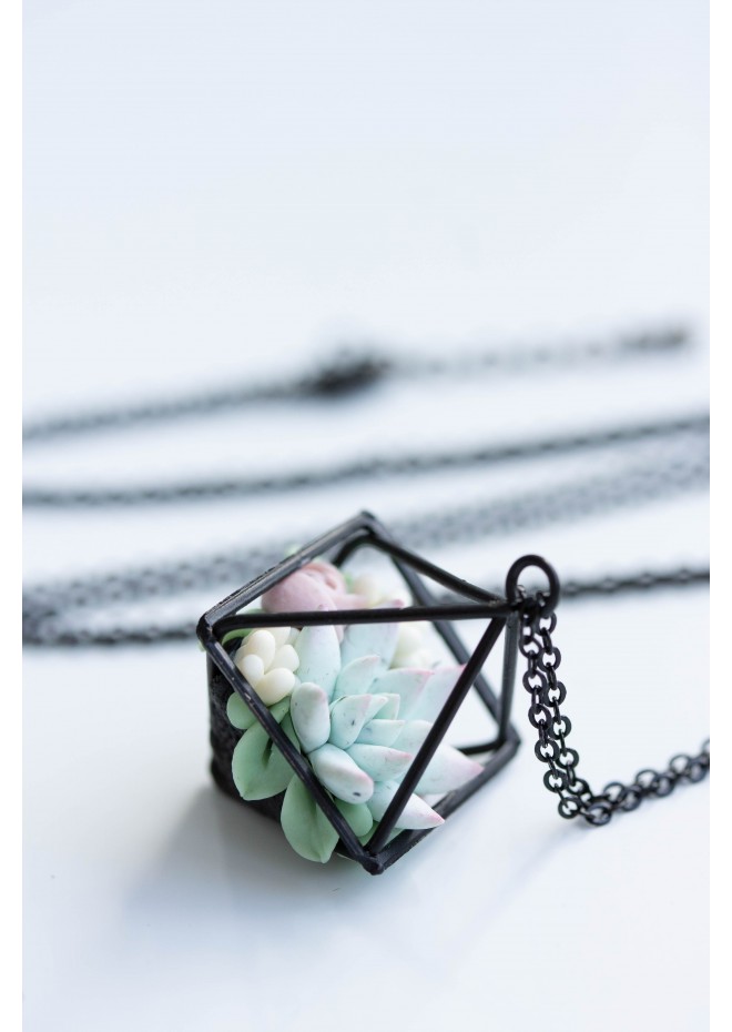 Green, Blue, and Green Succulent Terrarium Necklace