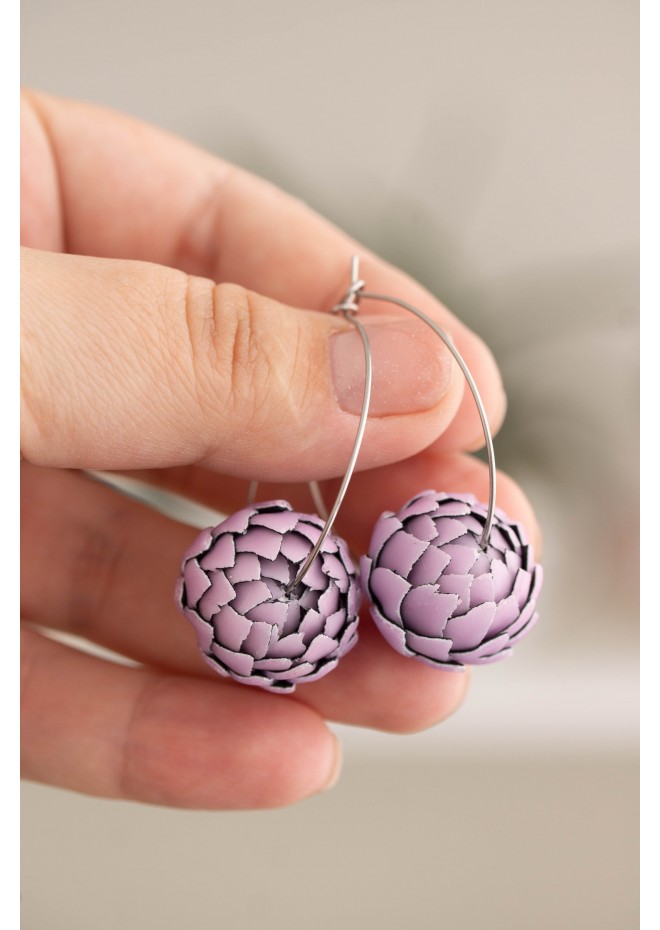 Purple Artichoke Hoop Earrings