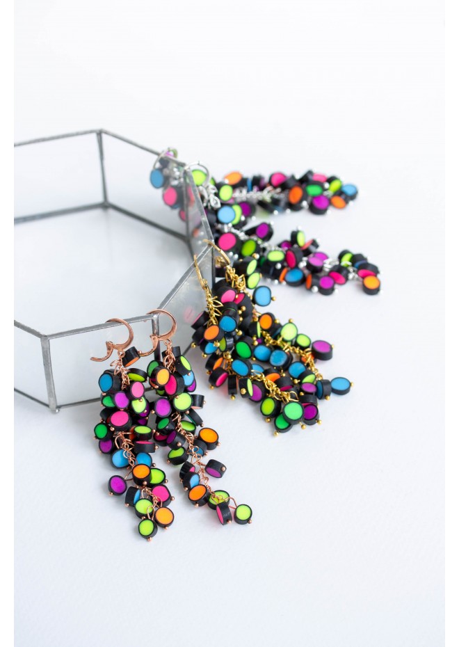 Neon Multicolor Statement Earrings, Rainbow Raindrops collection, Neon Drop Earring, Neon Pink, Neon Yellow, Neon Green, Neon orange