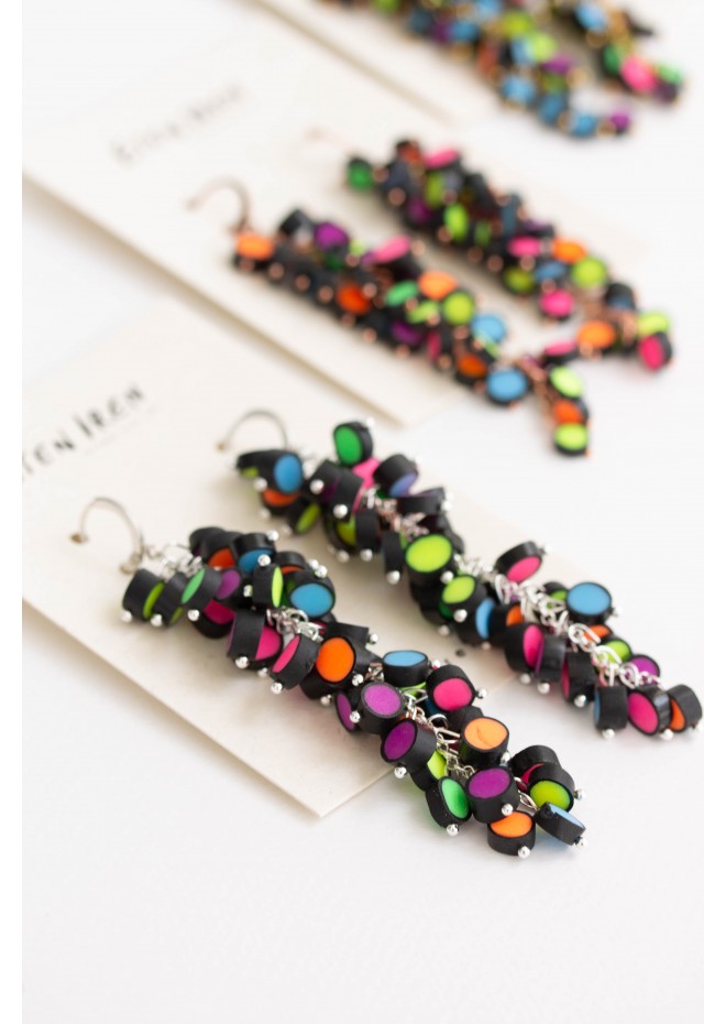 Neon Multicolor Statement Earrings, Rainbow Raindrops collection, Neon Drop Earring, Neon Pink, Neon Yellow, Neon Green, Neon orange