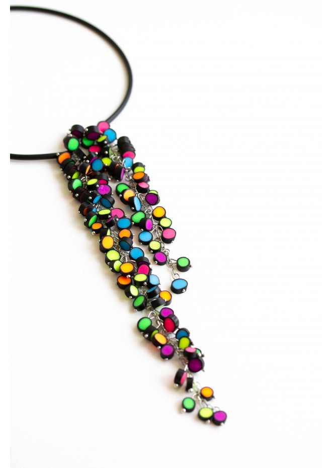 Rainbow Raindrops collection Neon bead chocker necklace Multicolor Statement Necklace Open Cuff Flexible Necklace