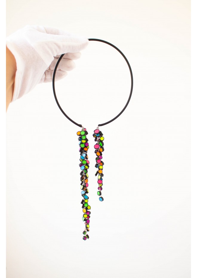 Rainbow Raindrops collection Neon bead chocker necklace Multicolor Statement Necklace Open Cuff Flexible Necklace