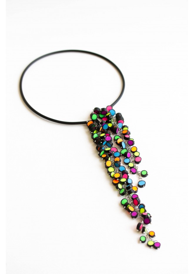 Rainbow Raindrops collection Neon bead chocker necklace Multicolor Statement Necklace Open Cuff Flexible Necklace