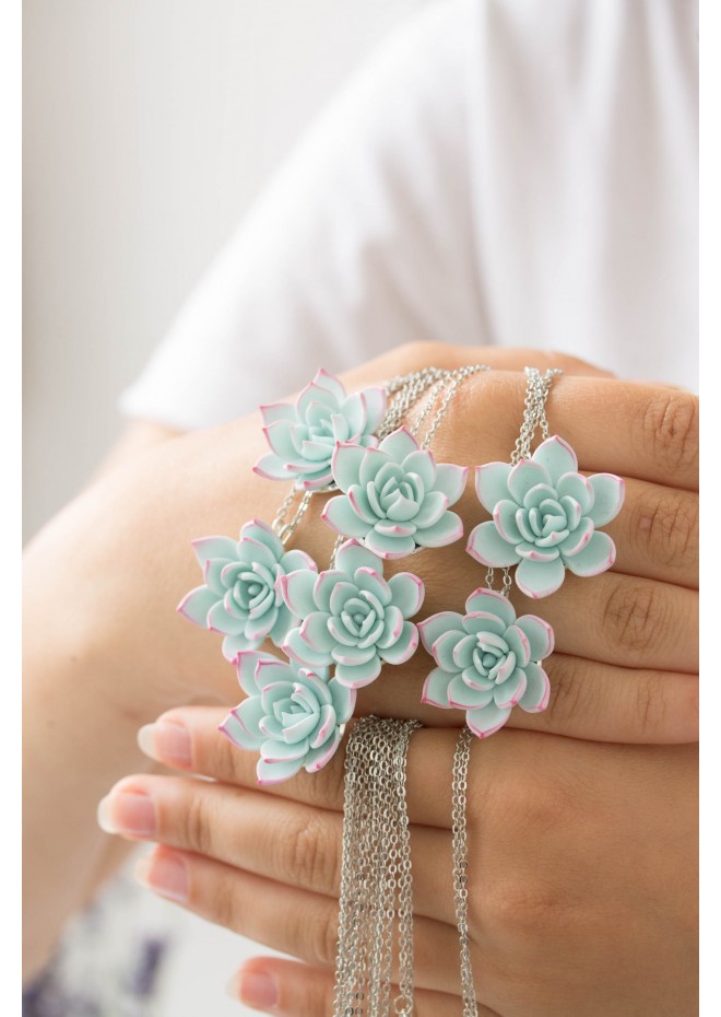 Blue succulent pendant necklace Plant succulent jewelry for her Succulent wedding Plant lady gift