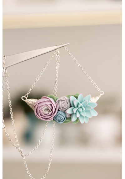 Succulent Pendant Necklace Polymer Clay Cactus Plant Drop Charm Necklace Green Blue Succulent Jewelry Gift