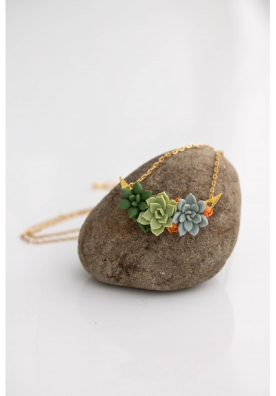 Green, Blue, and Orange Succulent Necklace