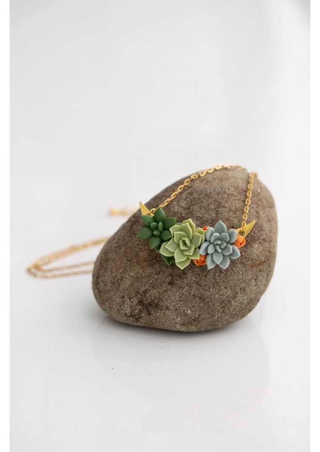 Green, Blue, and Orange Succulent Necklace