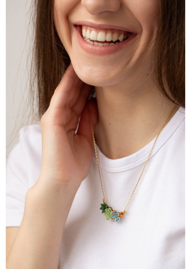Green, Blue, and Orange Succulent Necklace