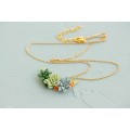 Green, Blue, and Orange Succulent Necklace