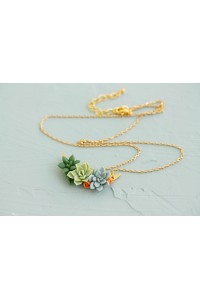 Green, Blue, and Orange Succulent Necklace