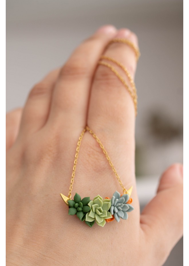 Green, Blue, and Orange Succulent Necklace