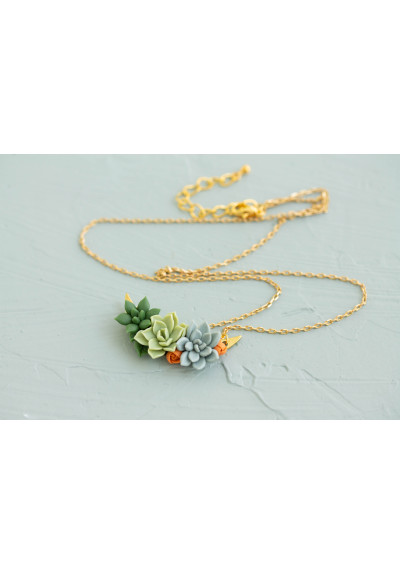 Green, Blue, and Orange Succulent Necklace