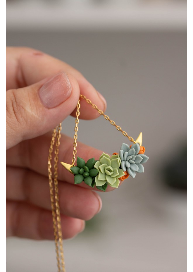 Green, Blue, and Orange Succulent Necklace