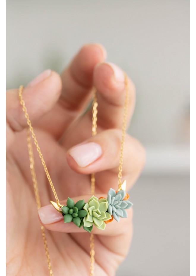 Green, Blue, and Orange Succulent Necklace