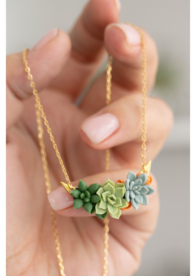 Green, Blue, and Orange Succulent Necklace