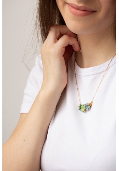 Green, Blue, and Orange Succulent Necklace