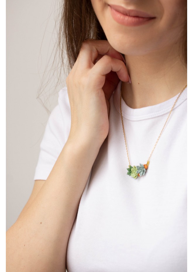 Green, Blue, and Orange Succulent Necklace