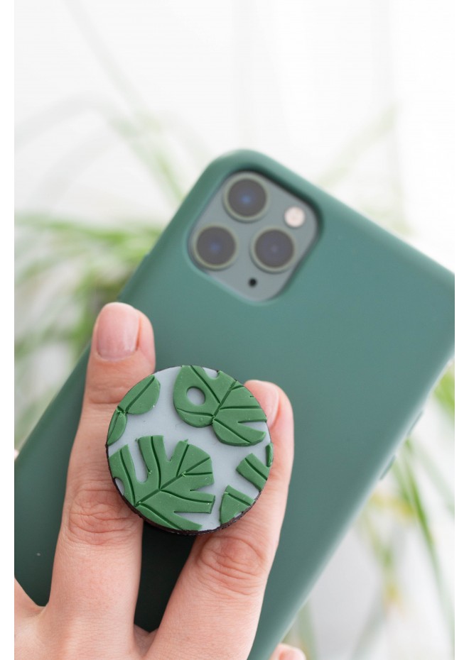 Green Monstera Phone Grip