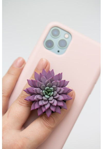 Purple Succulent Phone Grip Holder Beautiful Mobile Grip