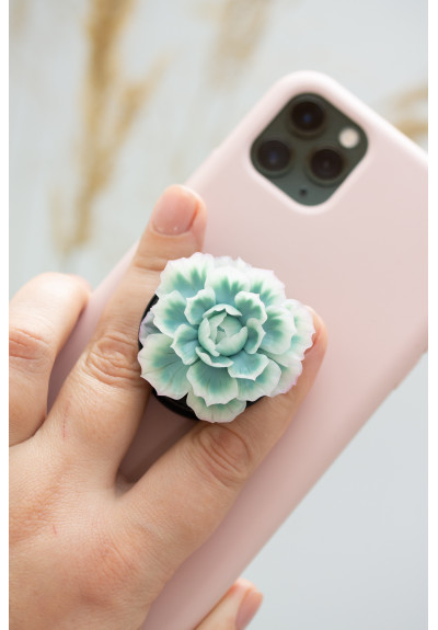 Light Blue Succulent Phone Grip Holder Beautiful Mobile Grip