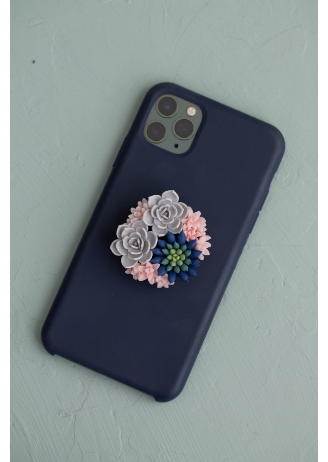 Pink, Blue, and Grey Succulent Phone Grip