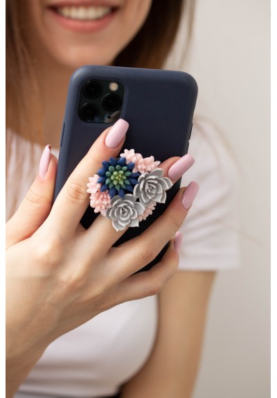 Pink Blue Succulent Phone Grip Holder/Beautiful Mobile Grip